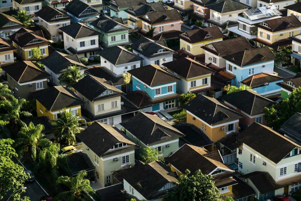 Aerial view of a suburban neighborhood